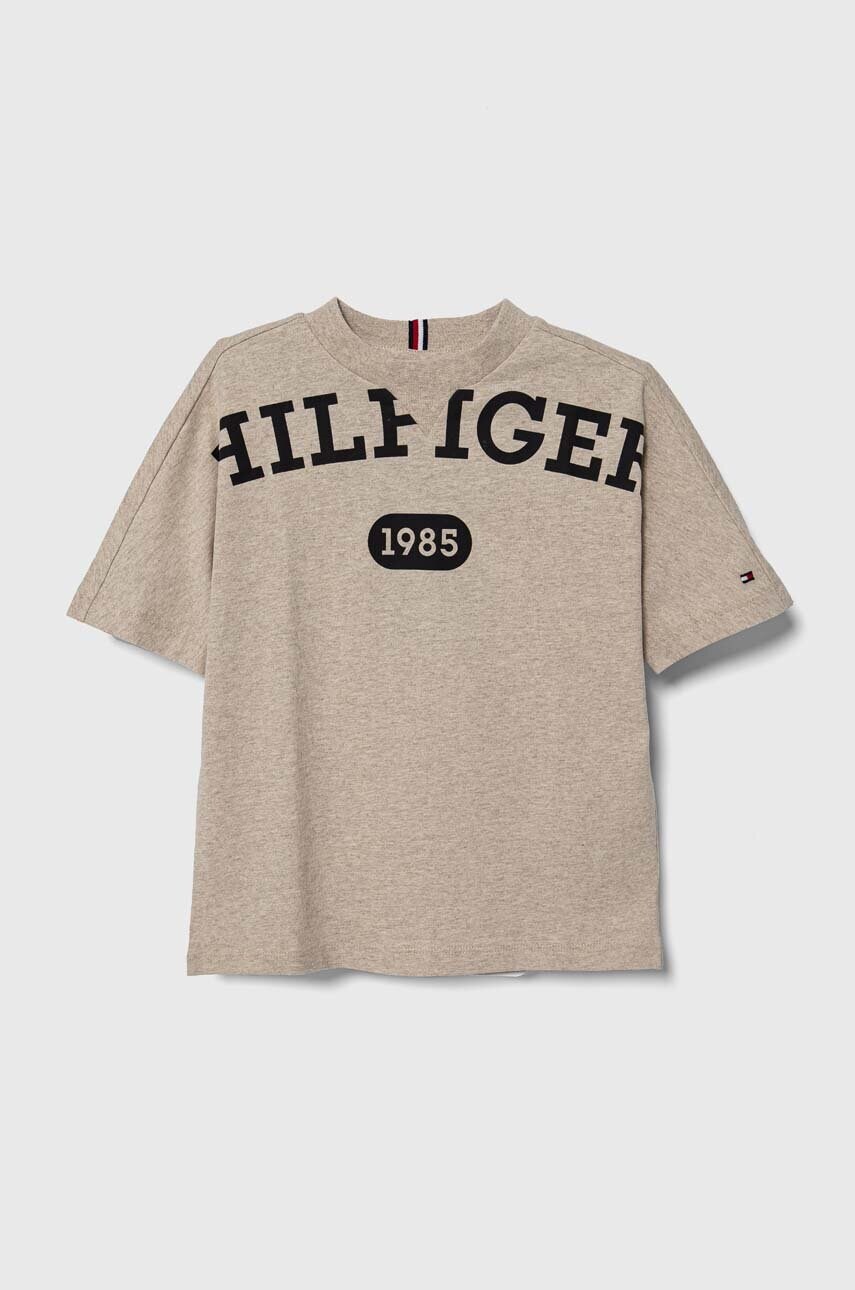 

Детская хлопковая футболка Tommy Hilfiger цвет бежевый с принтом