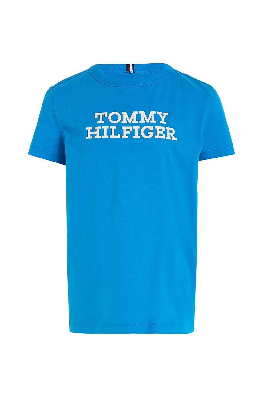 

Детска памучна тениска Tommy Hilfiger в синьо с принт, Син