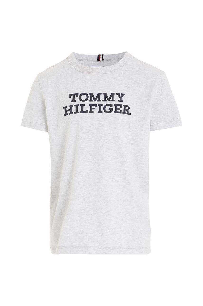 

Детская хлопковая футболка Tommy Hilfiger цвет серый с принтом