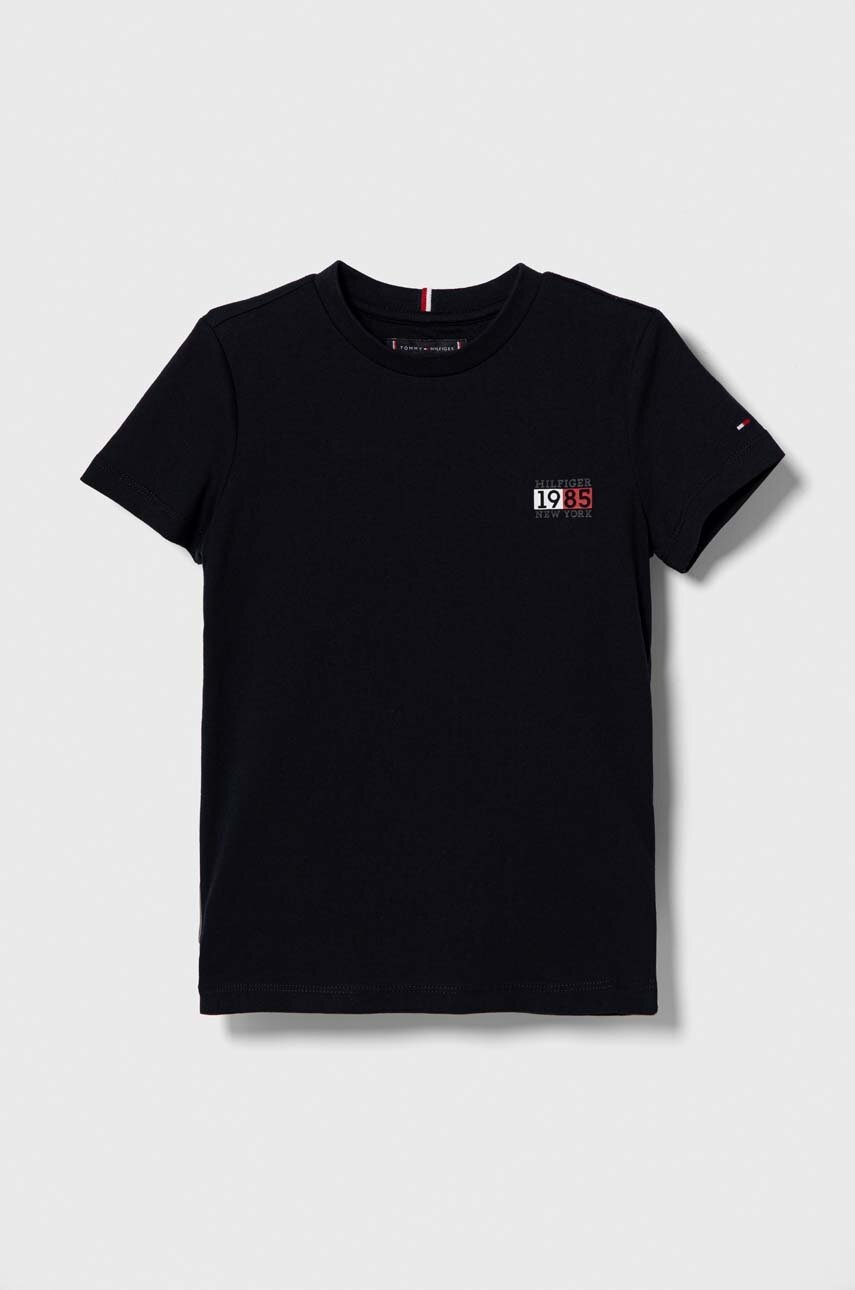 

Дитяча бавовняна футболка Tommy Hilfiger колір синій з принтом