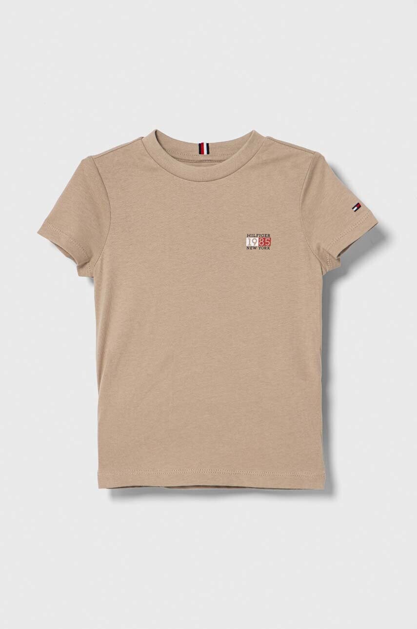 

Дитяча бавовняна футболка Tommy Hilfiger колір коричневий з принтом