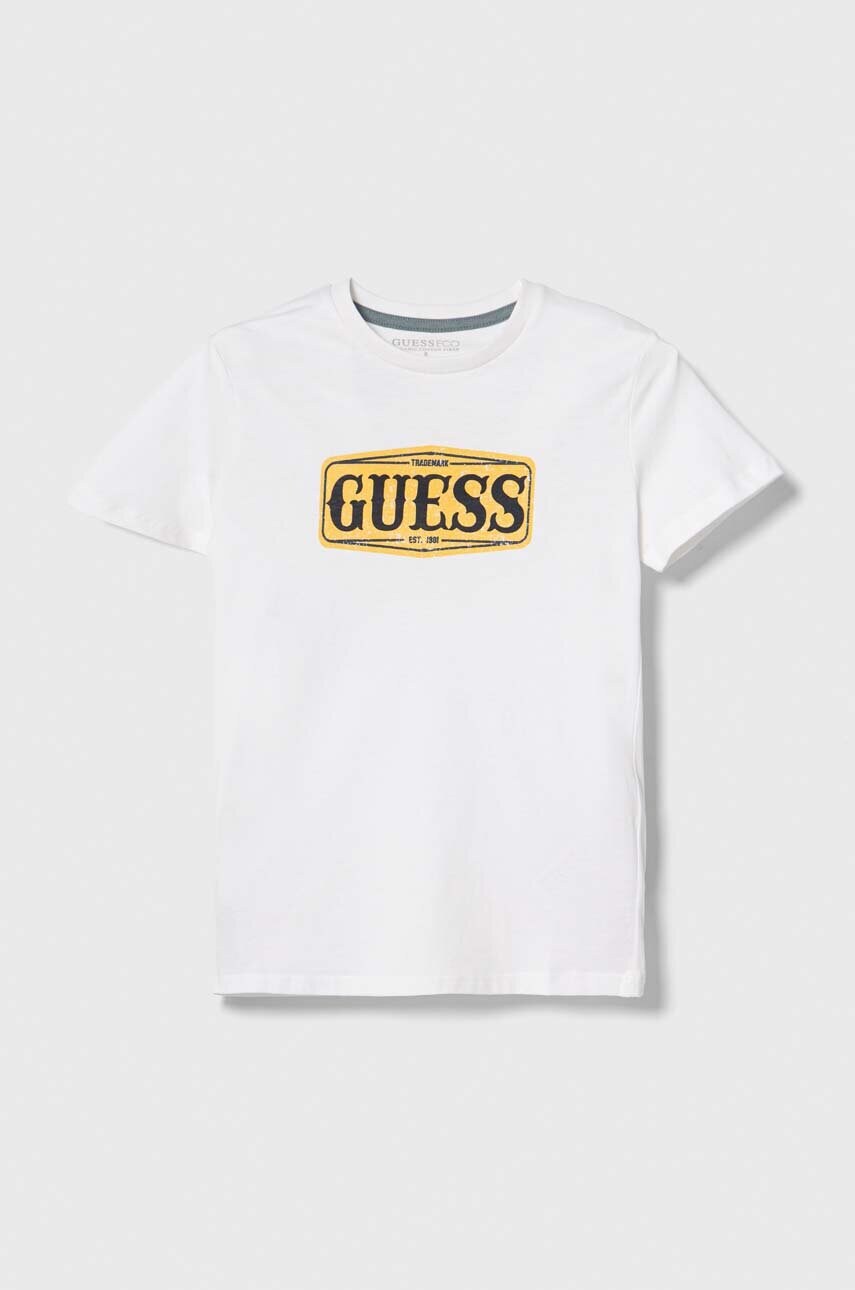 

Бавовняна футболка Guess колір білий з принтом