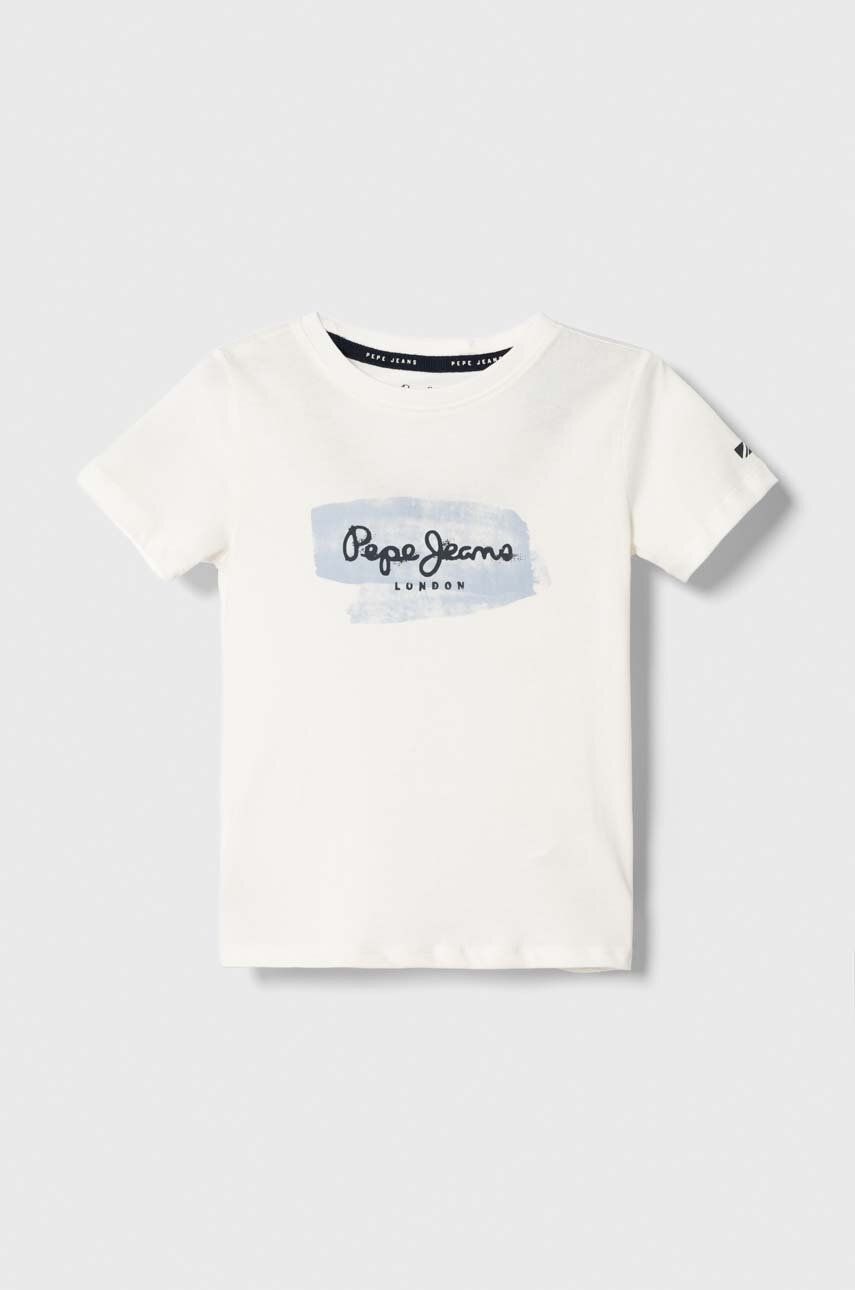 Detské bavlnené tričko Pepe Jeans biela farba, s potlačou