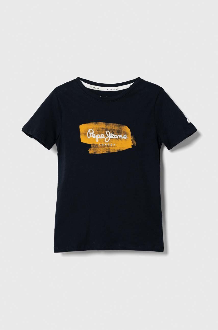 Pepe Jeans tricou de bumbac pentru copii culoarea albastru marin, cu imprimeu