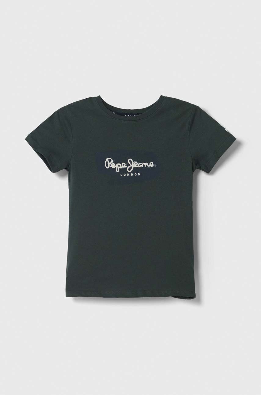 E-shop Dětské bavlněné tričko Pepe Jeans zelená barva, s potiskem