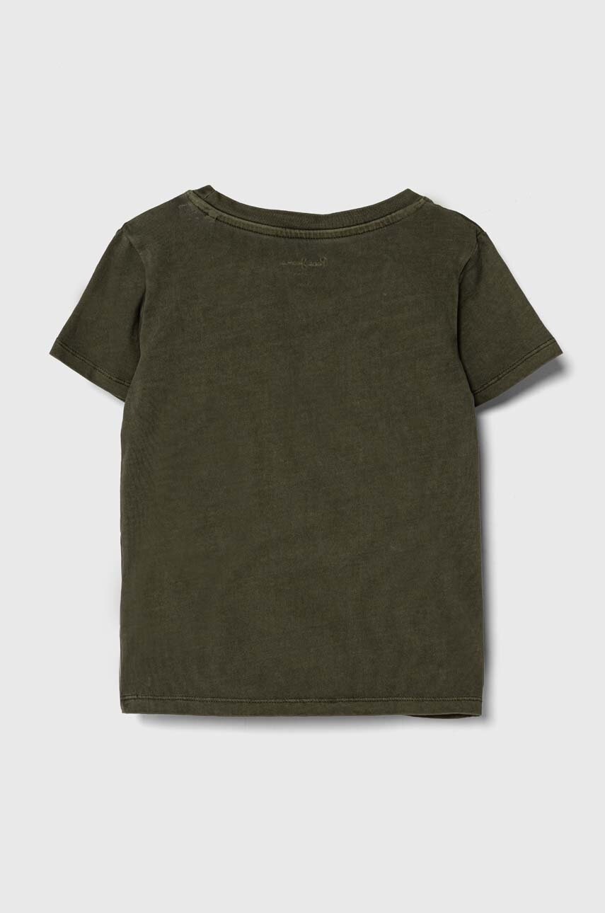 Дитяча бавовняна футболка Pepe Jeans колір зелений однотонний