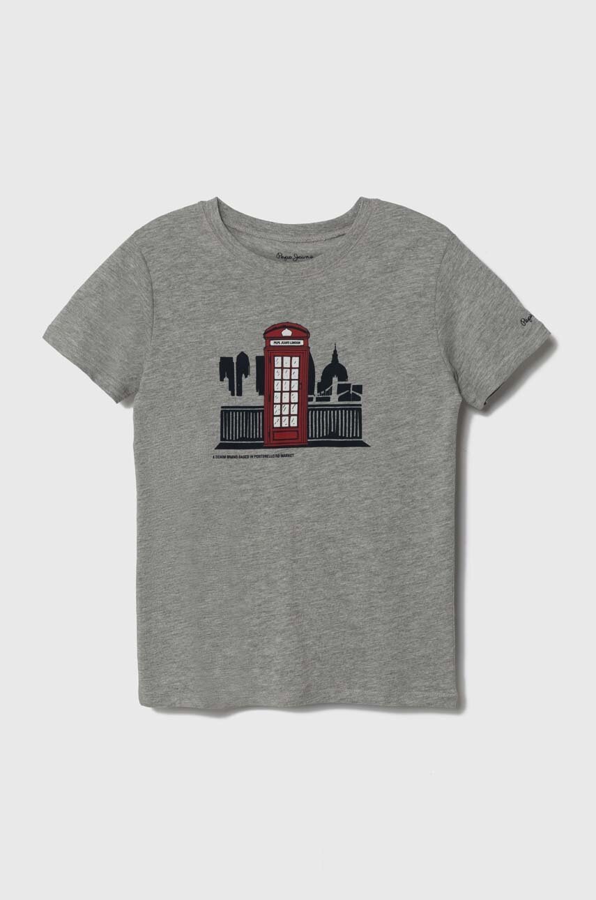 Детская футболка Pepe Jeans цвет серый с принтом Детская футболка Pepe Jeans цвет серый с принтом