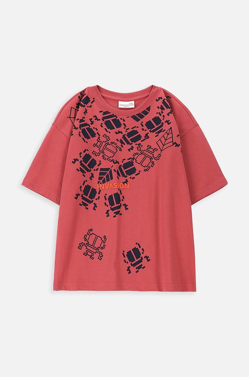 E-shop Dětské bavlněné tričko Coccodrillo vínová barva, s potiskem