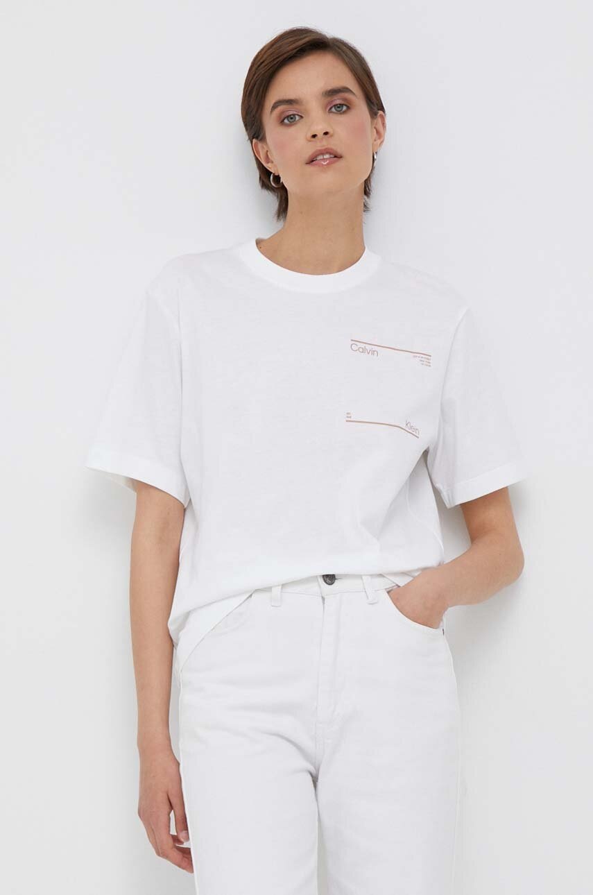 

Памучна тениска Calvin Klein в бежово, Бежов