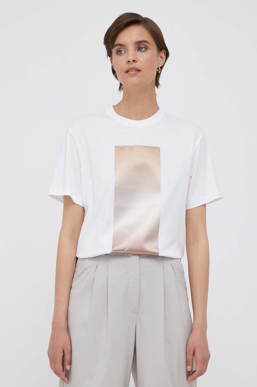

Памучна тениска Calvin Klein в бяло, Бял