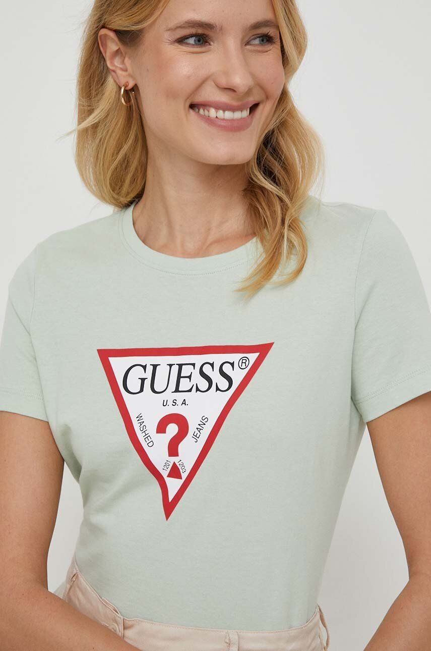 Bavlněné tričko Guess zelená barva, W1YI1B I3Z14