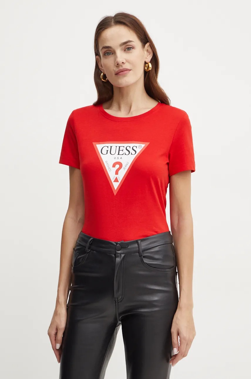 

Памучна тениска Guess в червено, Червен