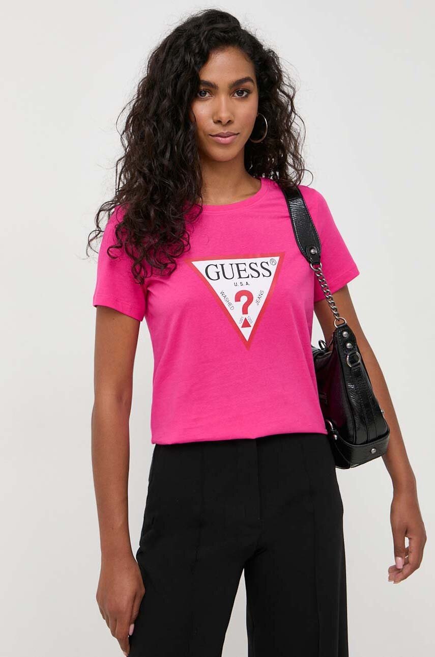 

Бавовняна футболка Guess колір рожевий
