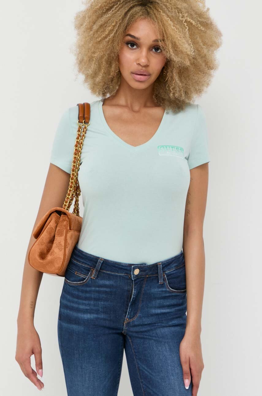 

Хлопковая футболка Guess цвет зелёный