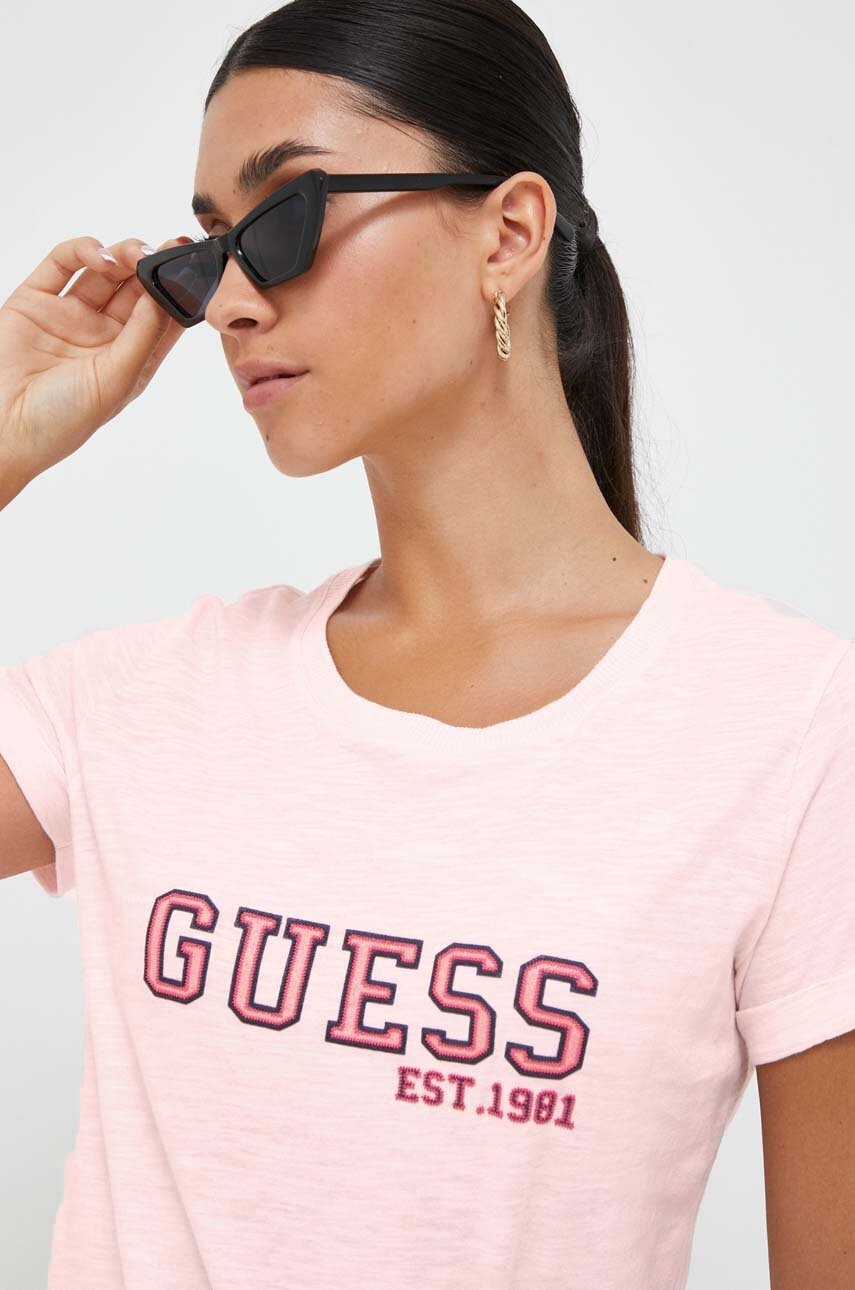 

Бавовняна футболка Guess колір рожевий