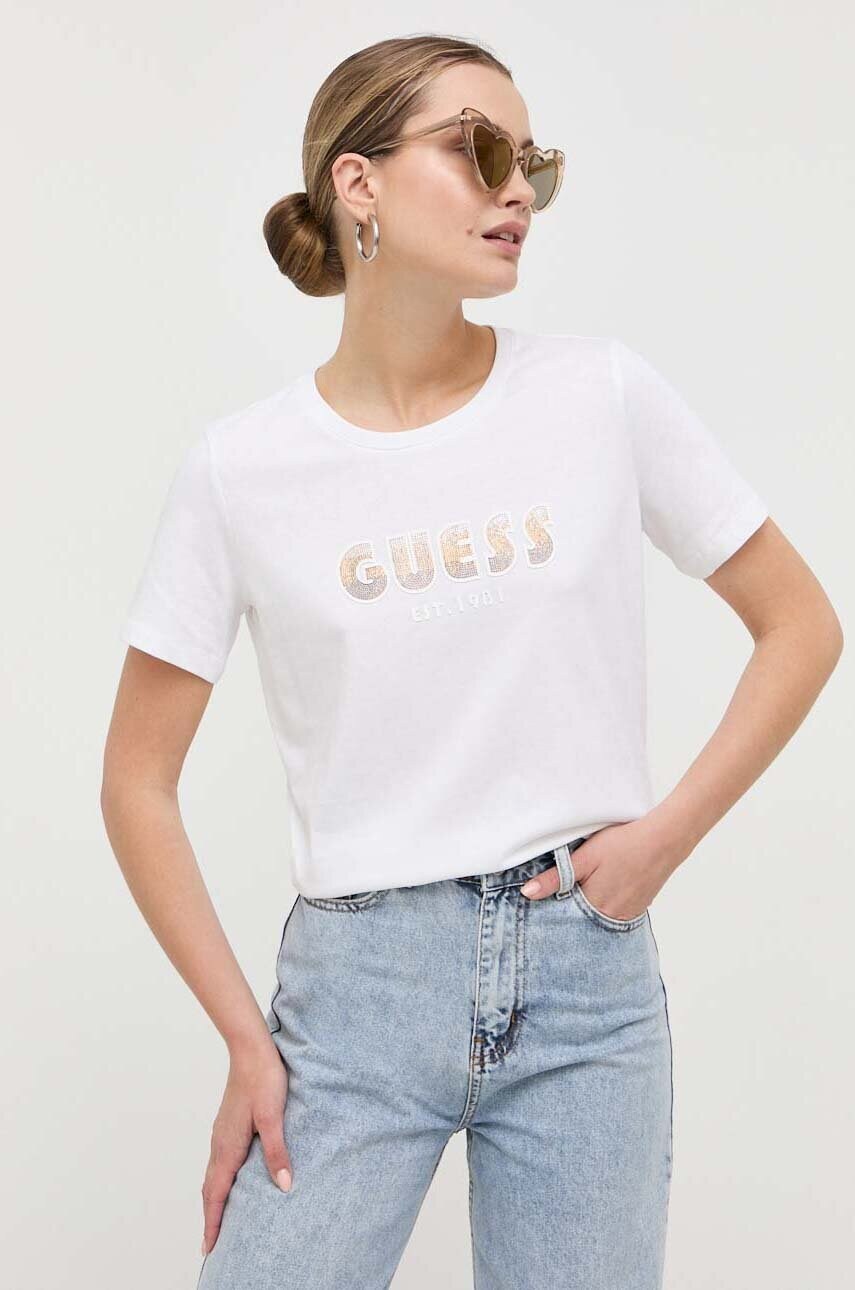 

Хлопковая футболка Guess цвет белый