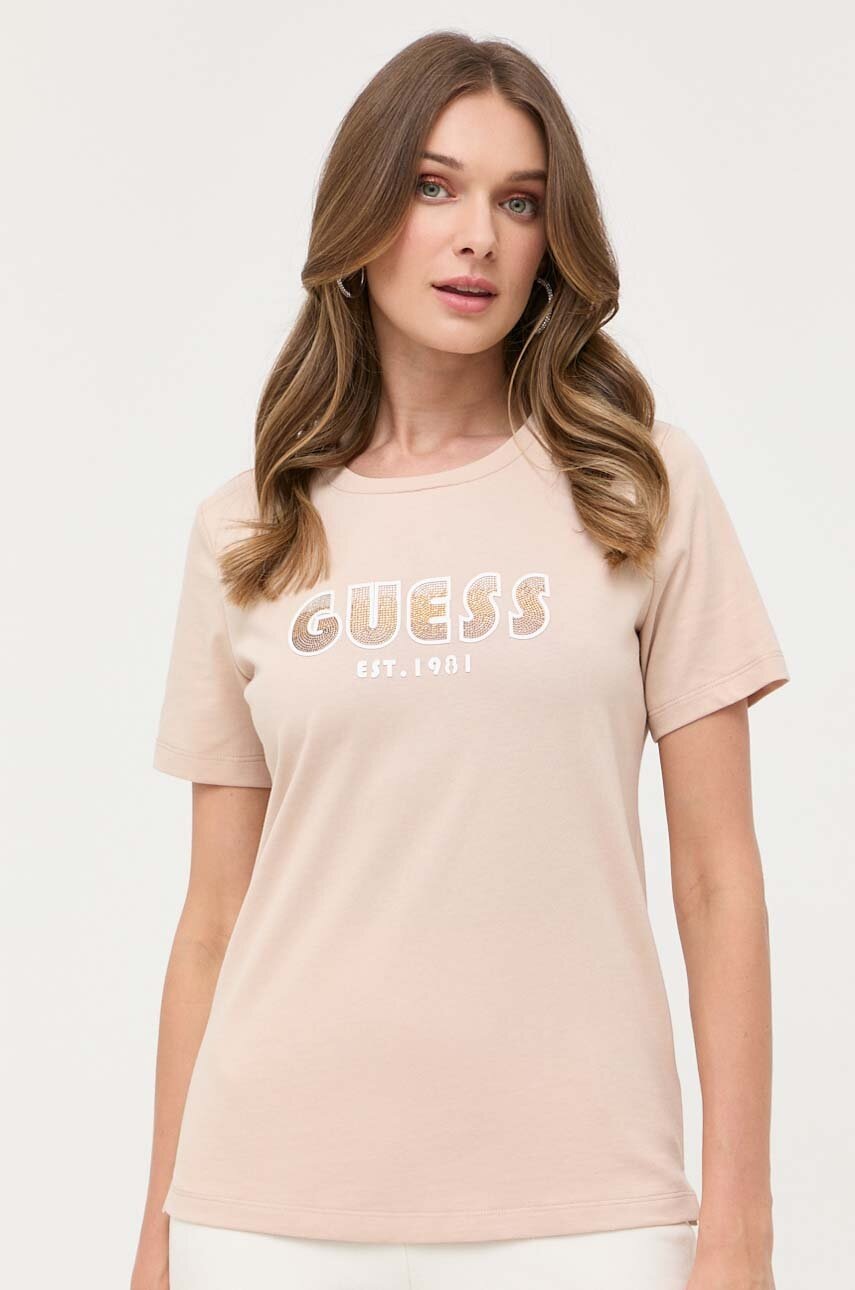 

Бавовняна футболка Guess колір бежевий