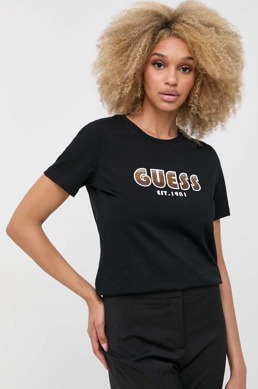 

Бавовняна футболка Guess колір чорний