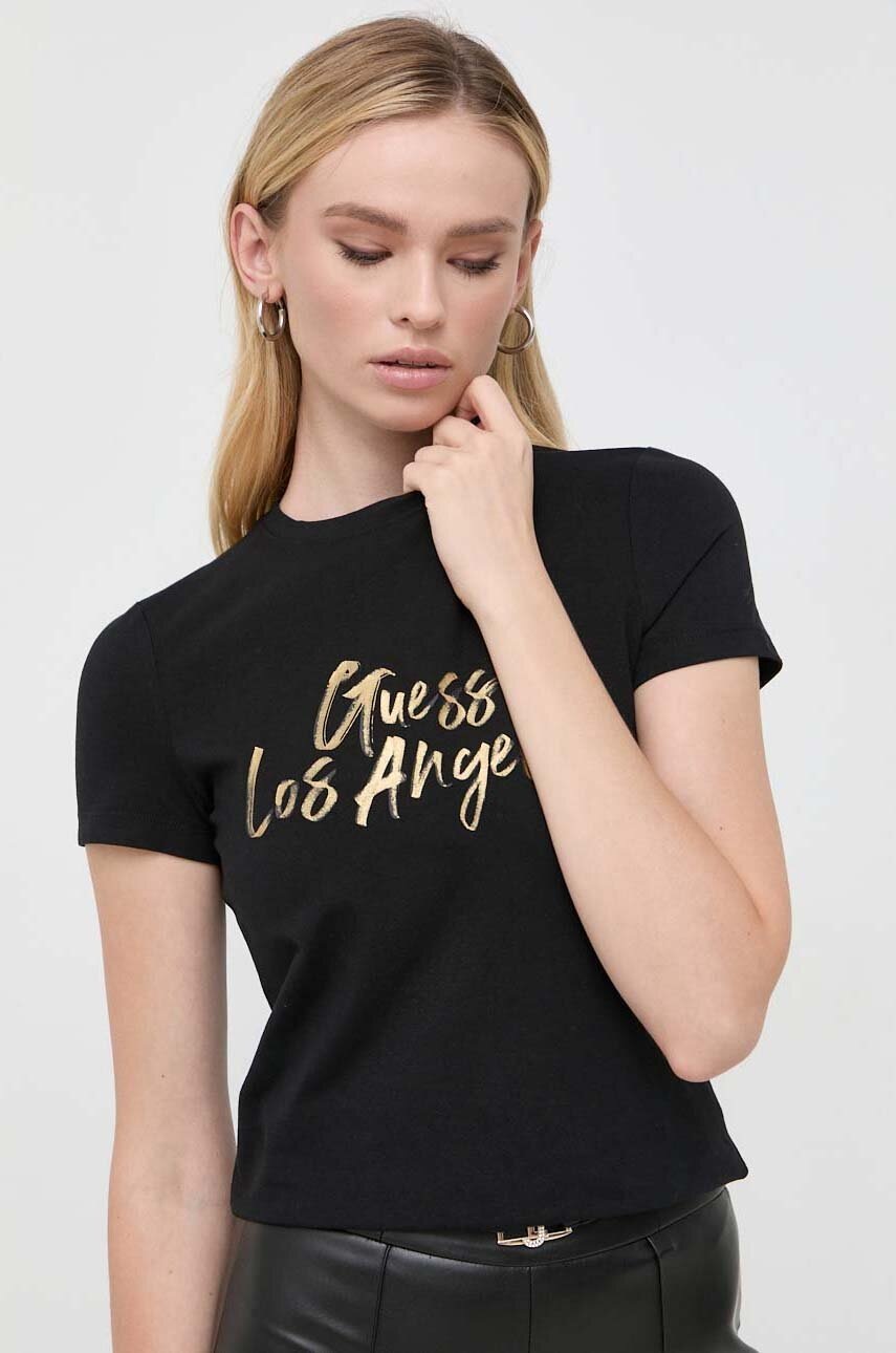 

Тениска Guess в черно, Черен