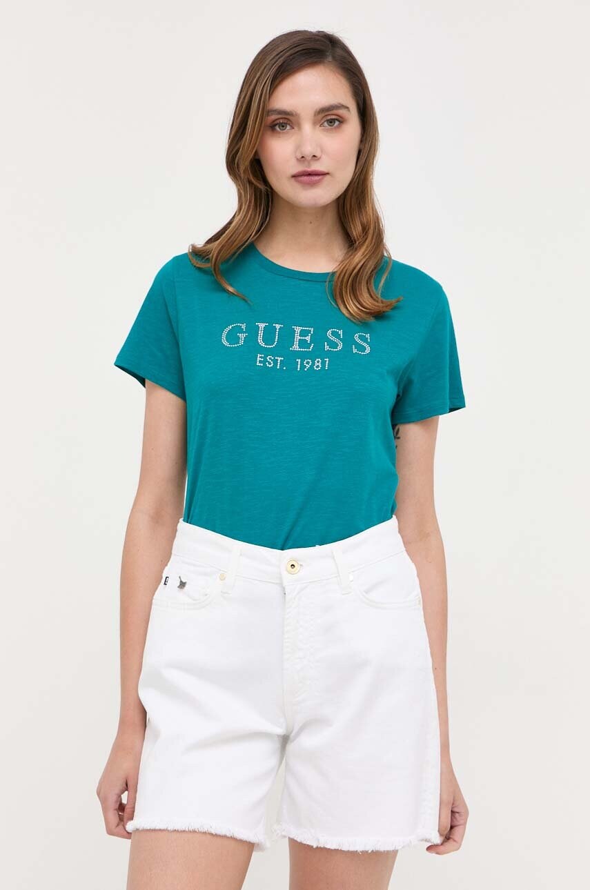 

Хлопковая футболка Guess цвет зелёный