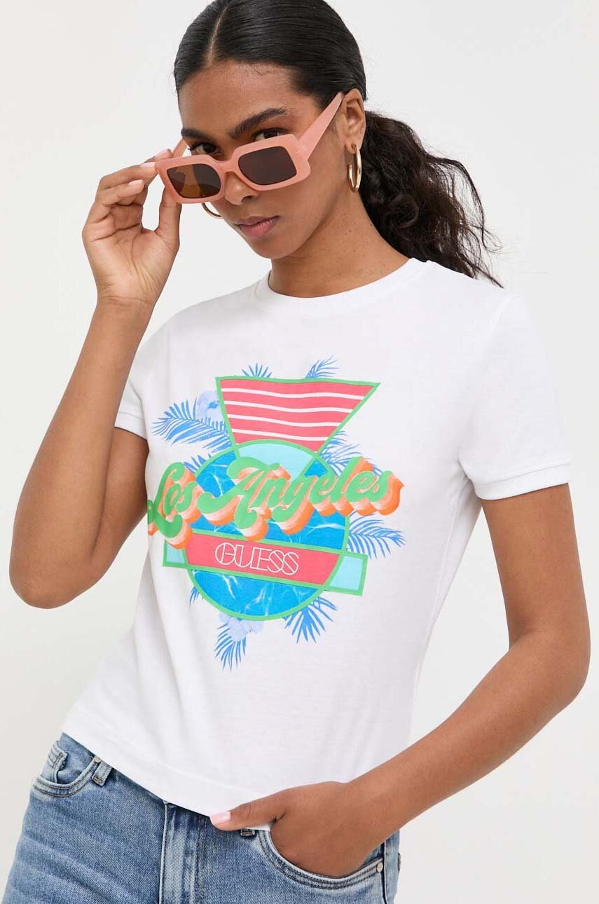 

Хлопковая футболка Guess цвет белый