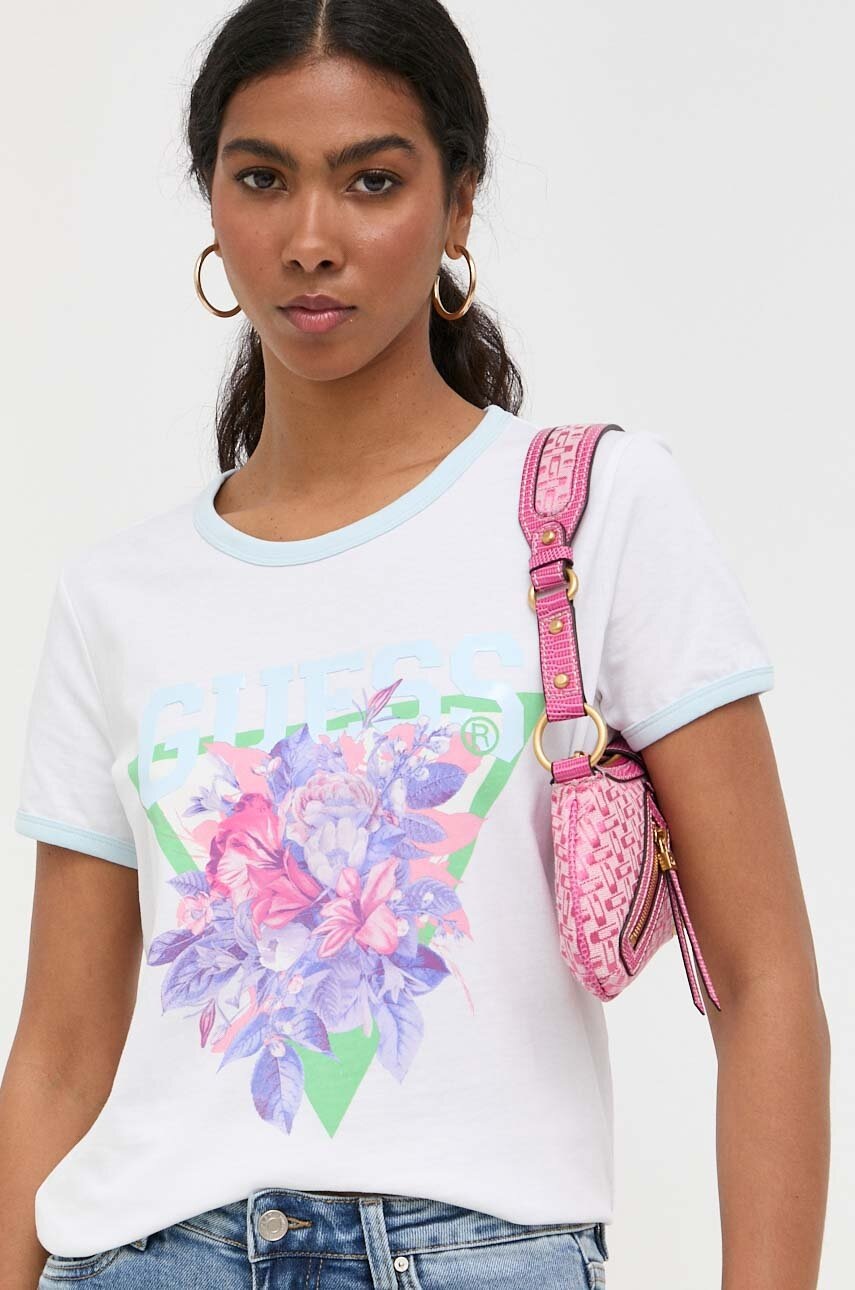 

Хлопковая футболка Guess цвет белый