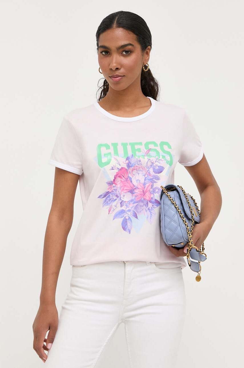 

Бавовняна футболка Guess колір рожевий