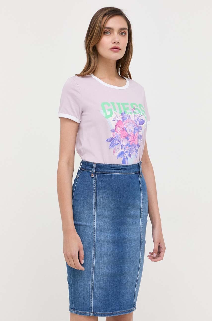 

Хлопковая футболка Guess цвет фиолетовый