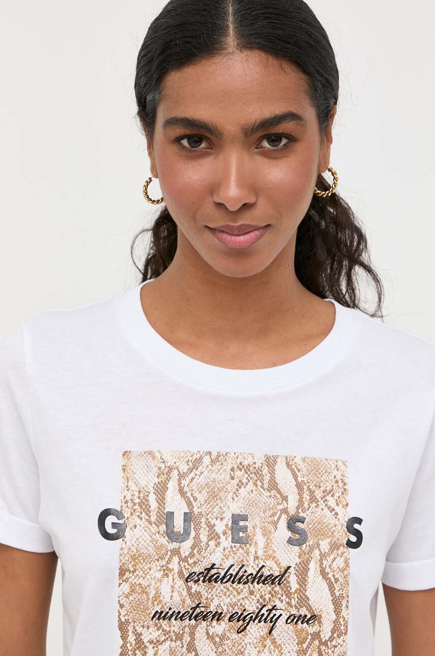

Хлопковая футболка Guess цвет белый