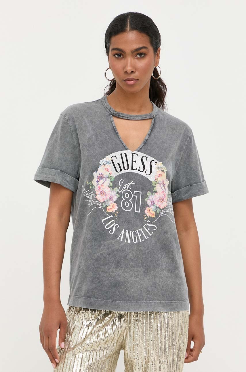 

Хлопковая футболка Guess цвет серый