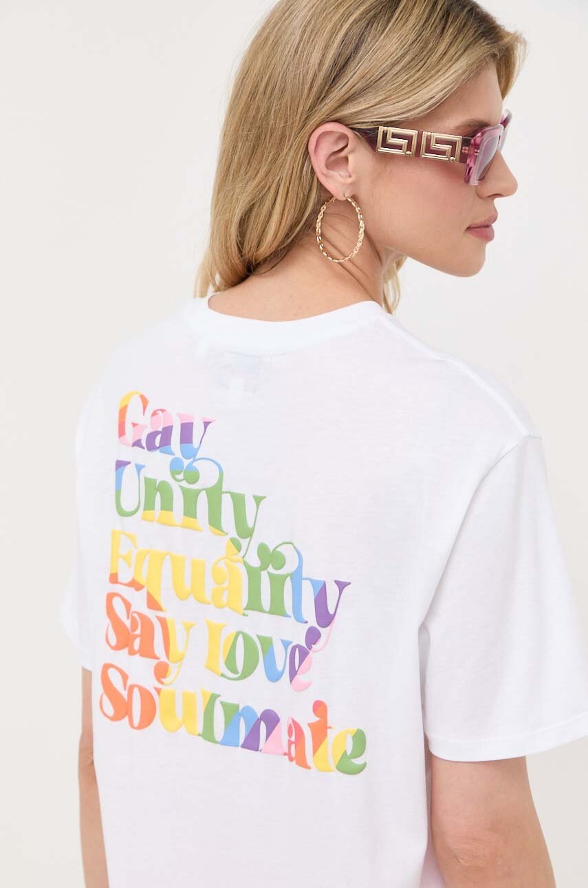 

Памучна тениска Guess в бяло, Бял