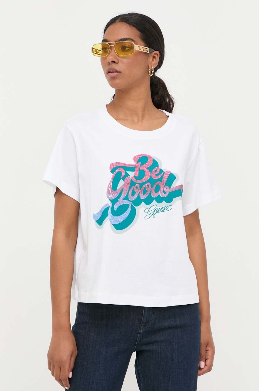 

Хлопковая футболка Guess цвет белый