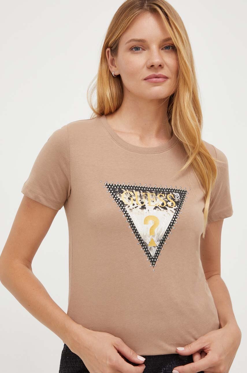 

Бавовняна футболка Guess колір коричневий