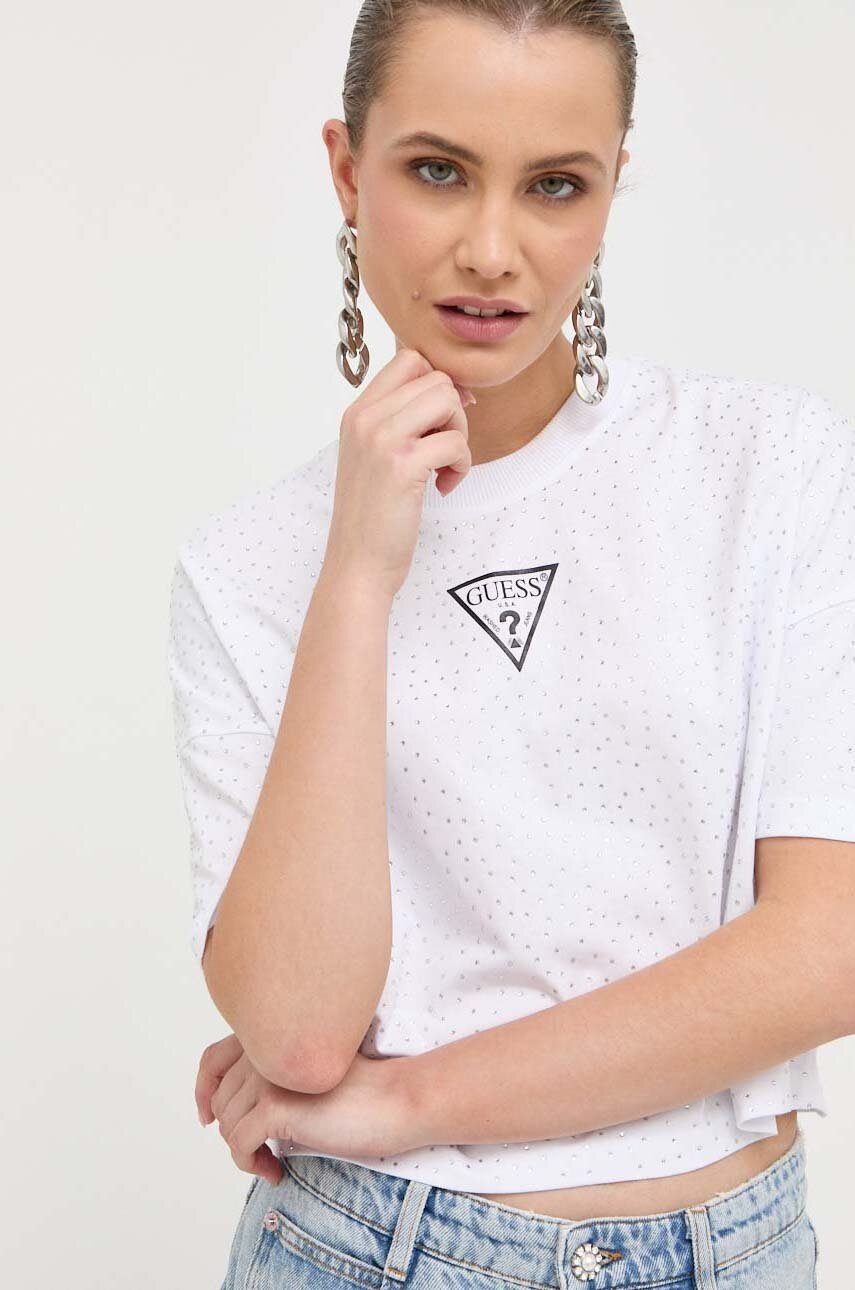

Хлопковая футболка Guess цвет белый