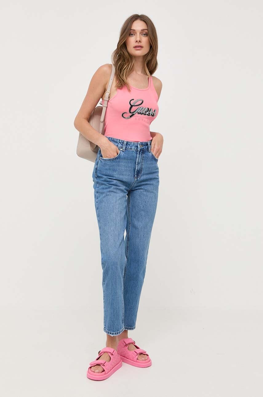 

Бавовняний топ Guess колір рожевий