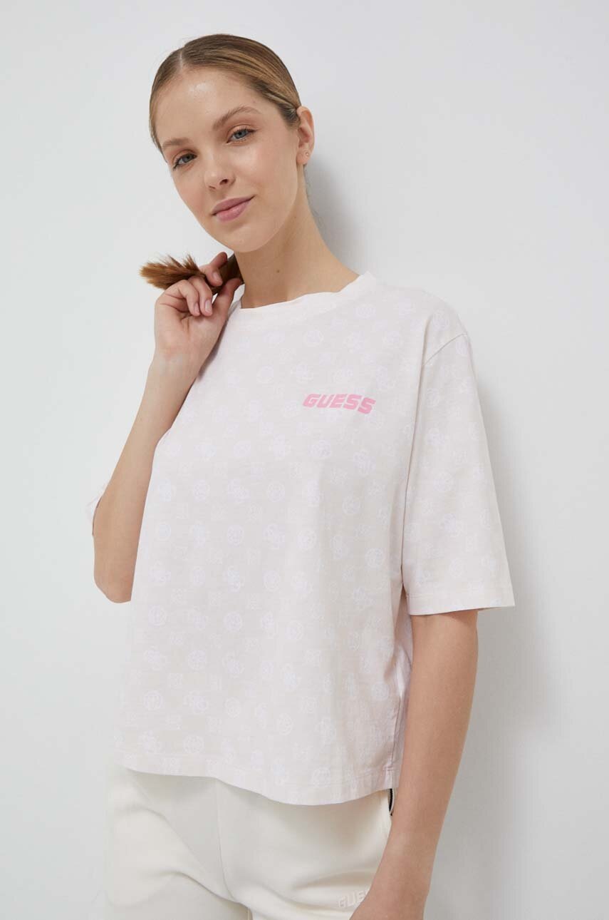 

Хлопковая футболка Guess цвет бежевый