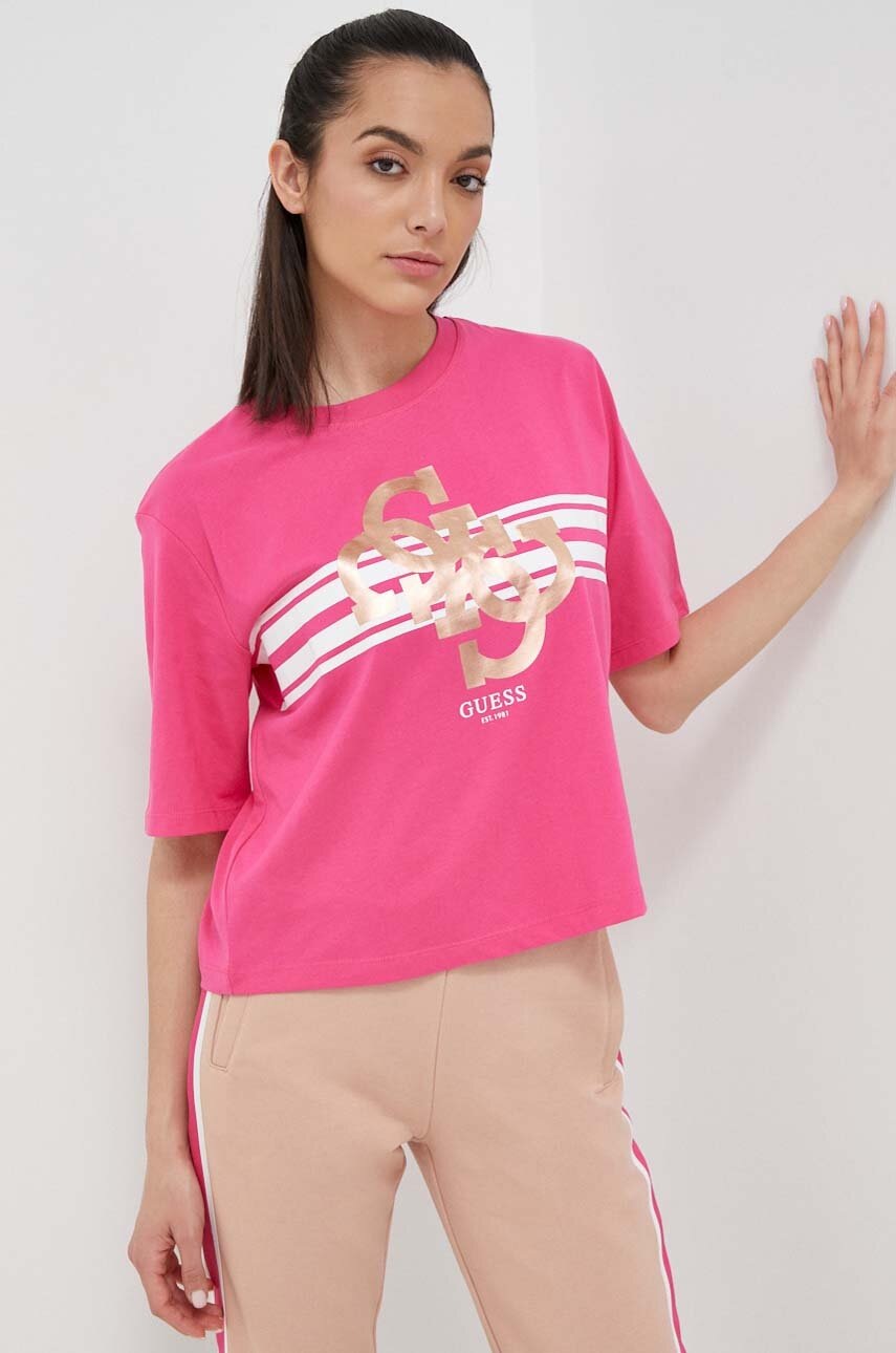 

Бавовняна футболка Guess колір рожевий