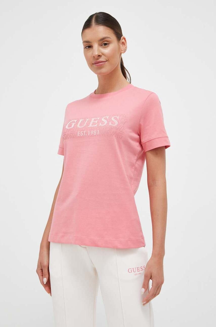 

Бавовняна футболка Guess колір рожевий