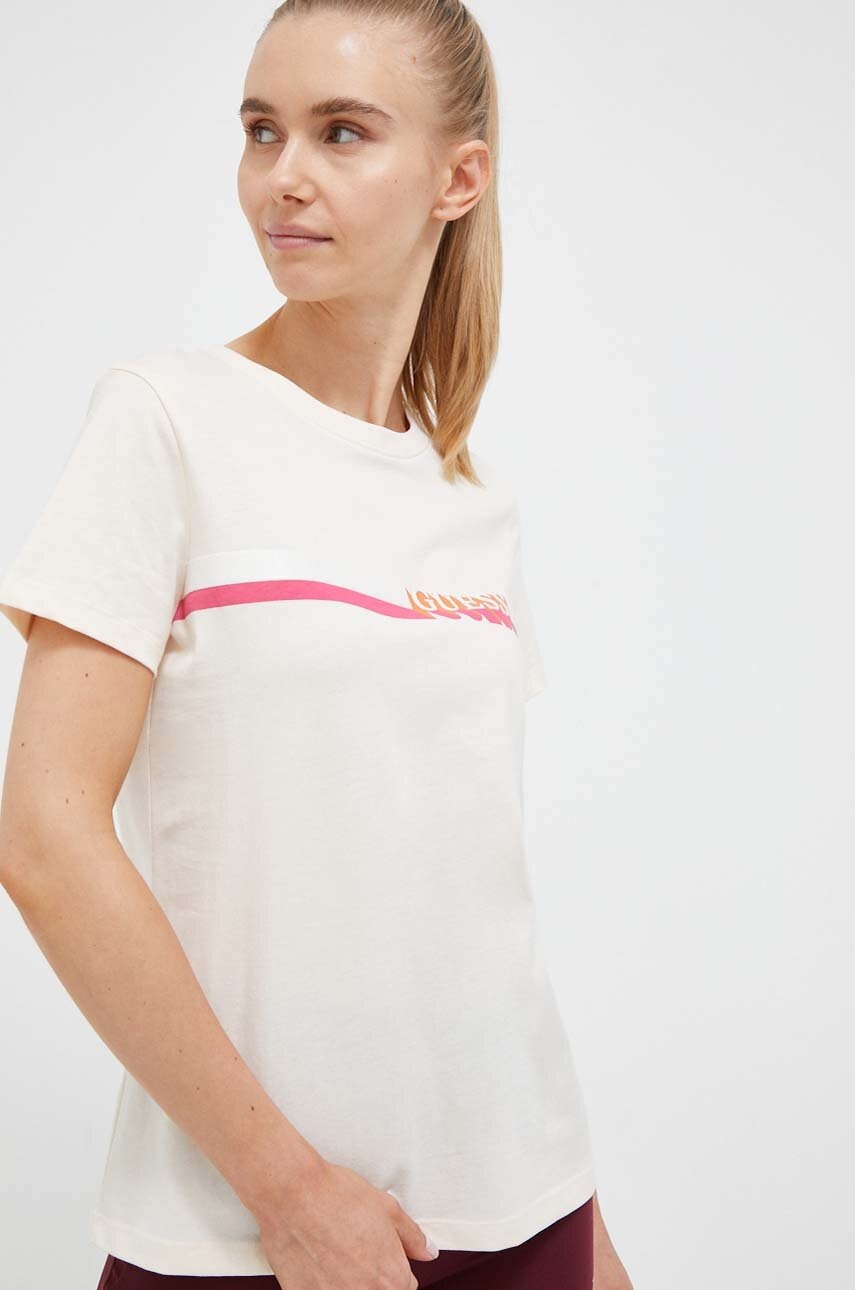

Бавовняна футболка Guess колір бежевий