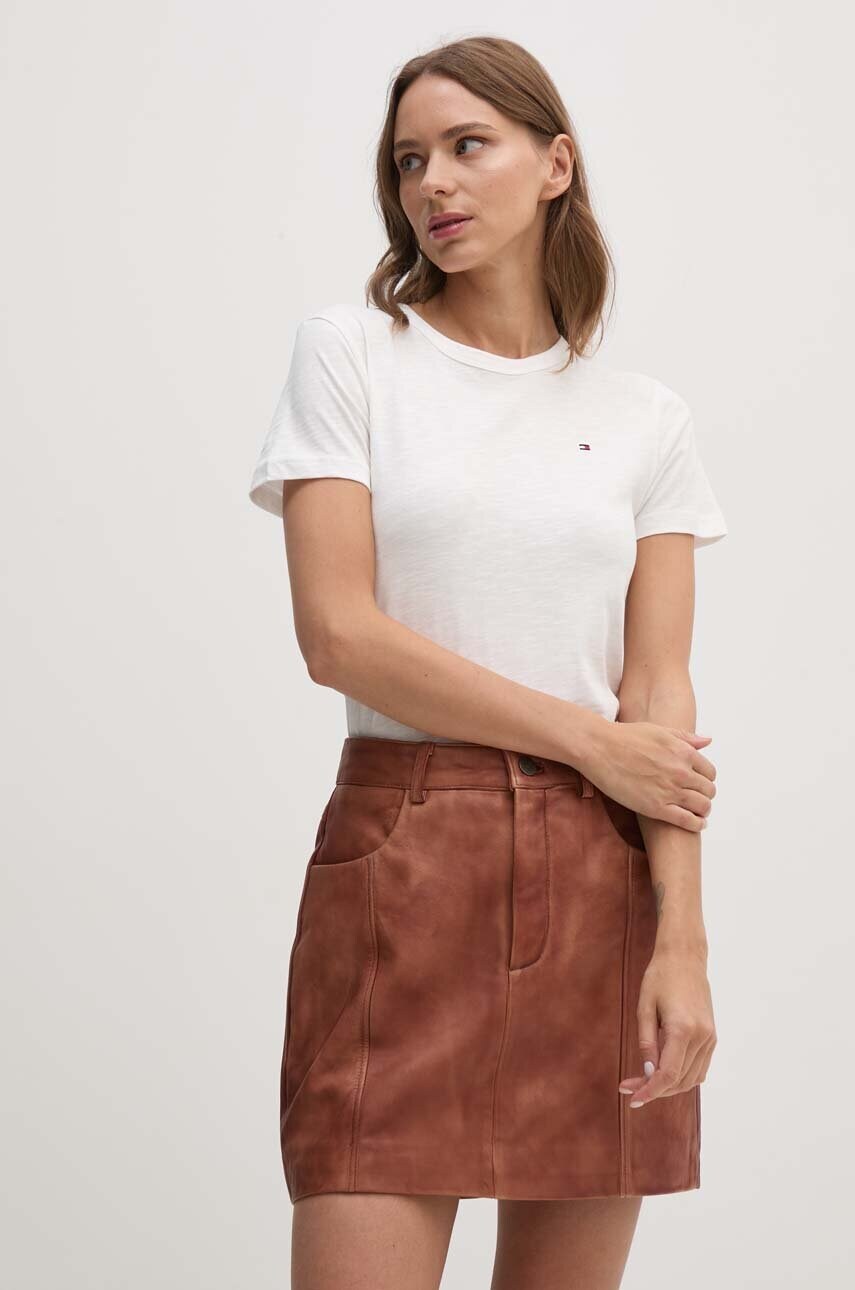 Levně Bavlněné tričko Tommy Hilfiger béžová barva, WW0WW37857