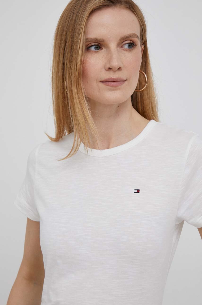 Βαμβακερό μπλουζάκι Tommy Hilfiger γυναικεία, χρώμα: μπεζ φωτογραφία