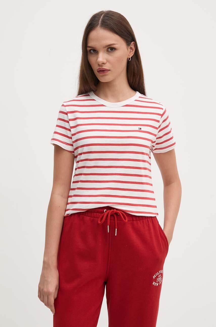 

Памучна тениска Tommy Hilfiger в червено WW0WW37857, Червен