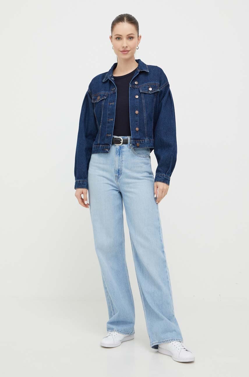 Βαμβακερό μπλουζάκι Tommy Hilfiger γυναικεία, χρώμα: ναυτικό μπλε φωτογραφία