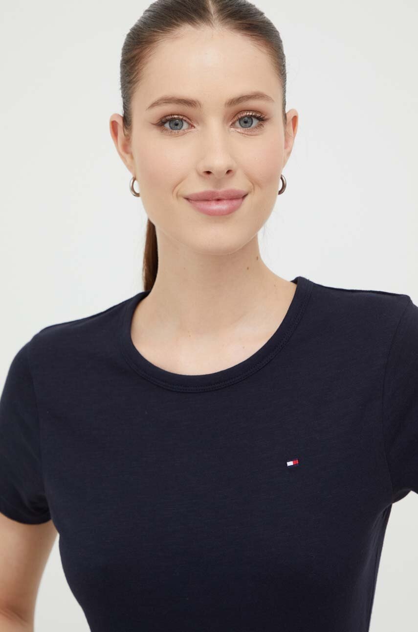 Βαμβακερό μπλουζάκι Tommy Hilfiger γυναικεία, χρώμα: ναυτικό μπλε φωτογραφία