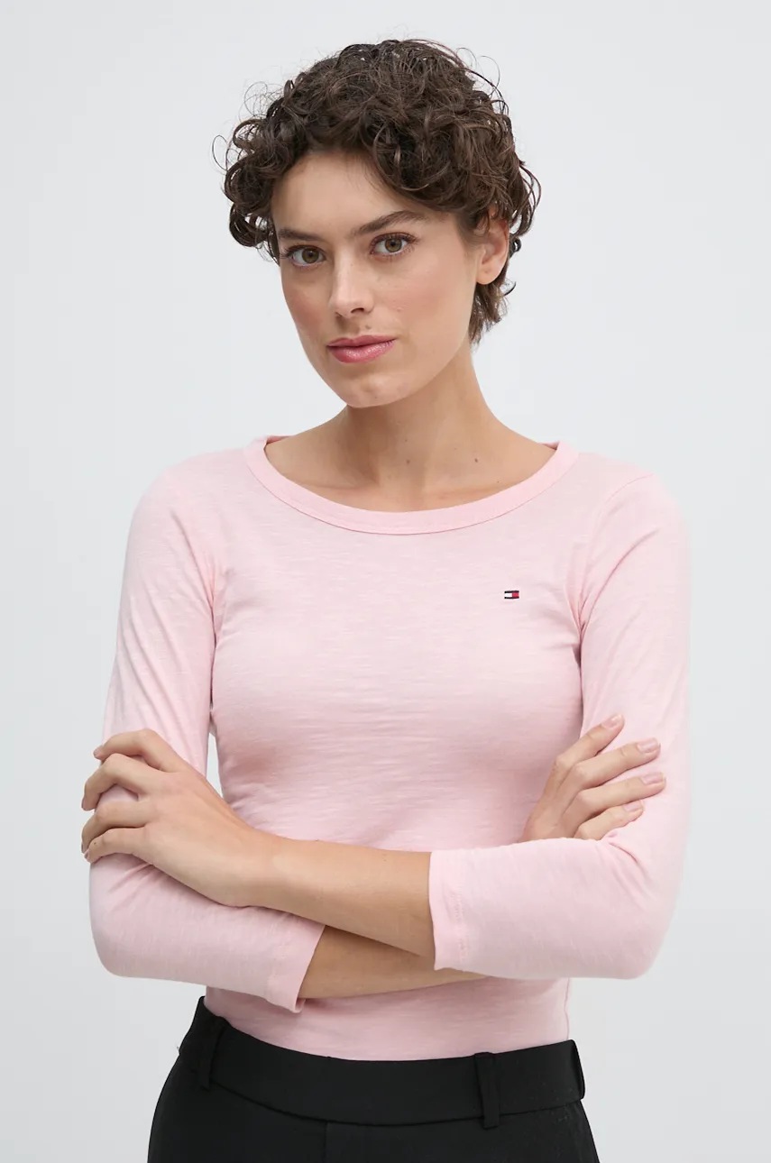 

Памучна блуза с дълги ръкави Tommy Hilfiger в розово WW0WW37861, Розов