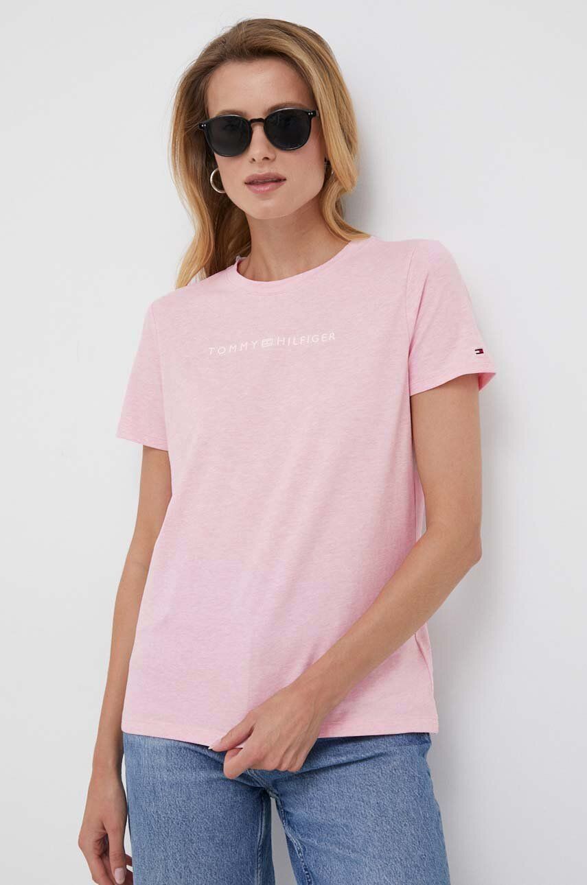 Tričko Tommy Hilfiger růžová barva - růžová -  95 % Bavlna