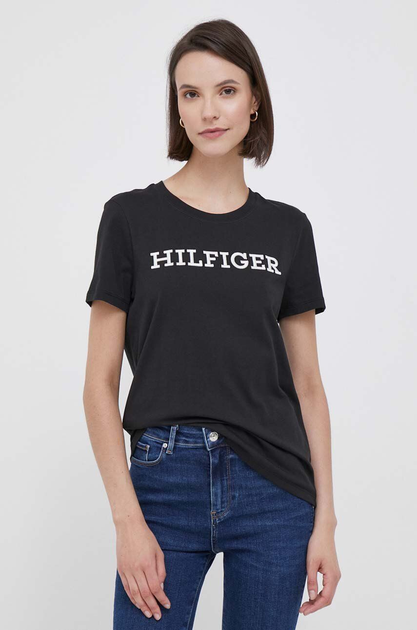 Levně Bavlněné tričko Tommy Hilfiger černá barva