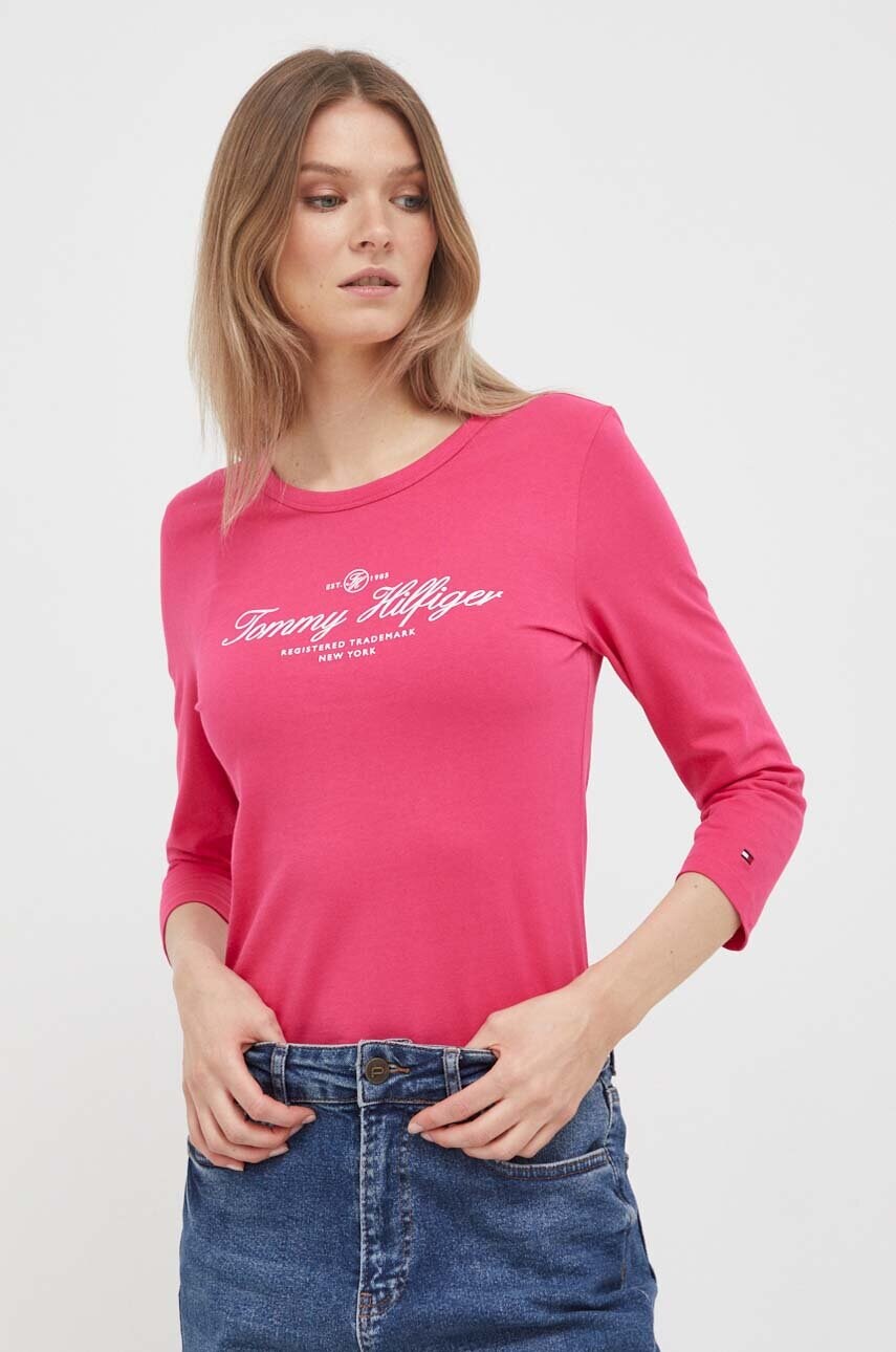 

Хлопковый лонгслив Tommy Hilfiger цвет розовый