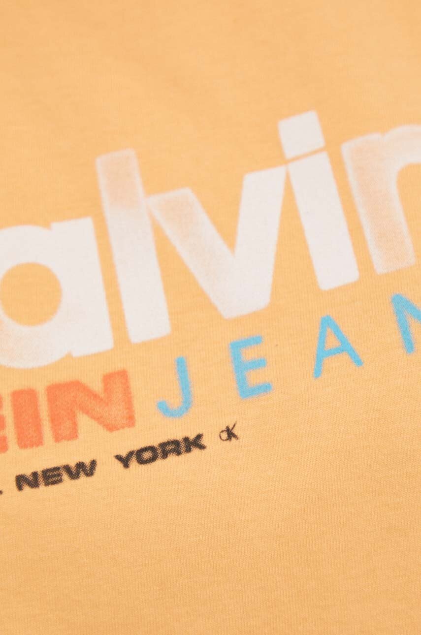 Βαμβακερό Top Calvin Klein Jeans χρώμα: πορτοκαλί φωτογραφία