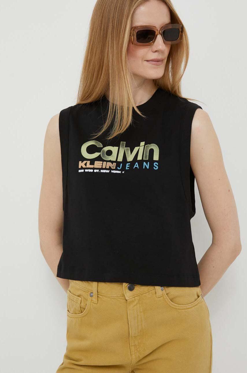 Levně Bavlněný top Calvin Klein Jeans černá barva, J20J221359